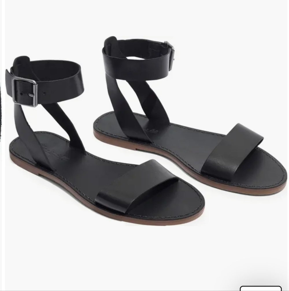 Madewell The Boardwalk Ankle-Strap Sandal Black Leather Shoes Womens Size 9